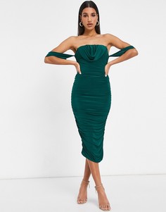 Облегающее платье изумрудно-зеленого цвета с драпировкой Femme Luxe-Зеленый