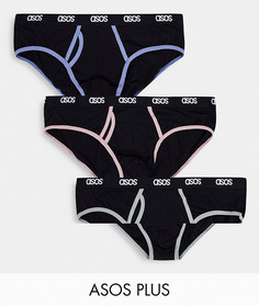 Набор из 3 трусов с контрастными строчками ASOS DESIGN Plus-Черный