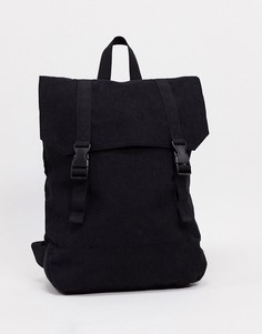 Черный вельветовый рюкзак с дном из искусственной кожи ASOS DESIGN