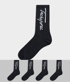 Набор из четырех пар черных носков с логотипом Jack & Jones-Черный