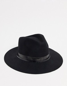 Шерстяная шляпа со змеиной отделкой Pieces-Черный цвет