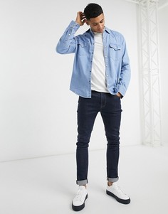 Джинсовая рубашка голубого выбеленного цвета Abercrombie & Fitch-Синий