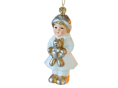 Ёлочная игрушка Hogewoning Нарядная девочка с медвежонком White-Gold 402088