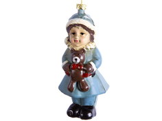 Ёлочная игрушка Hogewoning Нарядная девочка с медвежонком Light Blue 402077