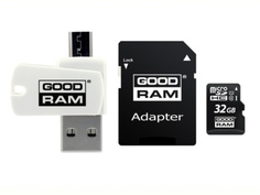 Карта памяти 32Gb - GoodRAM Micro Secure Digital HC Class 10 UHS-I M1A4-0320R12 с переходником под SD и картридером