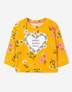 Жёлтый лонгслив с цветочным принтом для малышки Gloria Jeans
