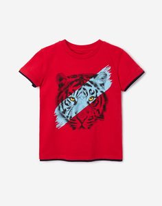 Красная футболка с тигром для мальчика Gloria Jeans