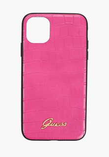 Чехол для iPhone Guess 11, Animal Croco with metal logo PU Pink
