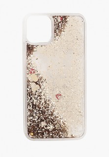 Чехол для iPhone Guess 11 Pro Max, Liquid glitter Floating hearts Gold