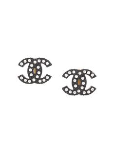 Chanel Pre-Owned серьги-клипсы 2002-го года с логотипом CC и стразами
