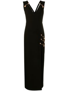 Versace платье макси с декором Safety Pin