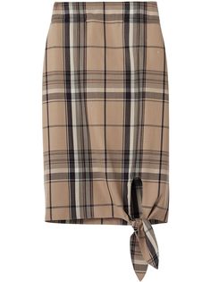 Burberry клетчатая юбка-карандаш с узлом