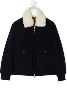 Brunello Cucinelli Kids бомбер с воротником из овчины