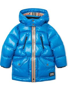 Burberry Kids пуховик с отделкой Icon Stripe и капюшоном