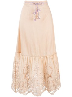 ZIMMERMANN юбка миди А-силуэта из цветочного кружева