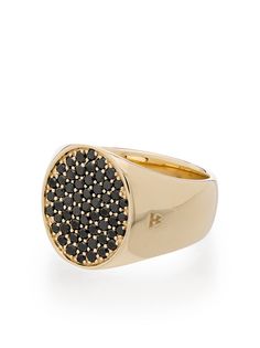 Tom Wood кольцо Pinkie Oval из желтого золота с черными бриллиантами