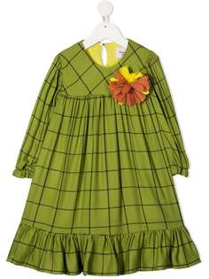 Mariuccia Milano Kids клетчатое платье миди с цветочной аппликацией