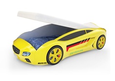 Кровать-машина карлсон roadster мерседес с подъемным механизмом, с подсветкой дна и фар (magic cars) желтый 105x49x174 см.