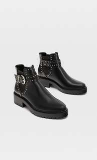 Stradivarius Ботильоны На Рифленой Подошве И С Заклепками Женская Коллекция Черный 37