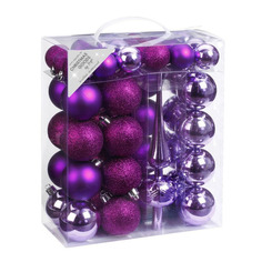 Новогодний декор Набор елоч.игрушек 81157G219 шар (упак.:47шт) пластик д.60мм фиолетовый коробка Noname