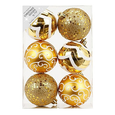 Новогодний декор Набор елоч.игрушек 81075G001 шар (упак.:6шт) пластик д.80мм золотистый коробка Noname