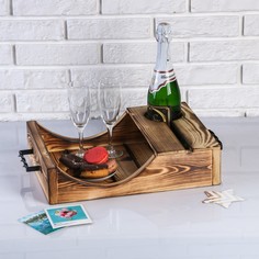 Поднос для вина под одну бутылку, ручки металлические, обожжённый, массив, 30×40 см Добропаровъ