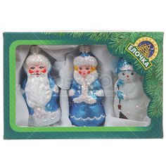 Елочная игрушка Ёлочка Дед Мороз, Снегурочка и снеговик С1473, 3 шт