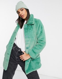 Мятное пальто из искусственного меха Elvi-Зеленый