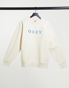 Свитшот бойфренда вышитым логотипом на груди Obey-Neutral