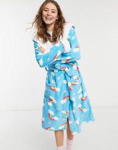 Пушистый халат с принтом радуги Chelsea Peers-Голубой