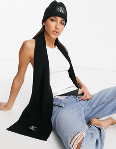 Подарочный набор: шапка-бини и шарф черного цвета Calvin Klein Jeans-Черный