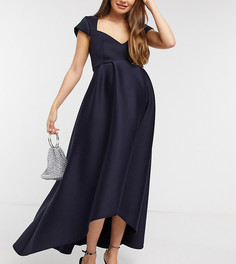 Темно-синее платье мидакси для выпускного с короткими рукавами и ассиметричным подолом True Violet Maternity-Темно-синий