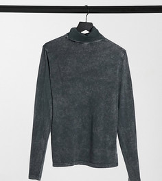 Темно-серый лонгслив узкого кроя с отворачивающимся воротником и эффектом кислотной стирки COLLUSION