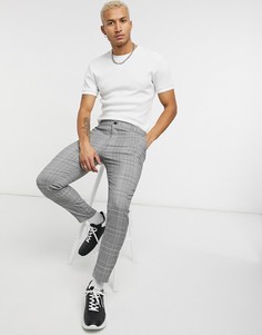 Серые классические супероблегающие брюки в клетку Bershka-Серый