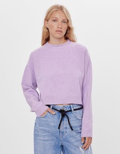 Сиреневый меланжевый вязаный джемпер с круглым вырезом Bershka-Фиолетовый