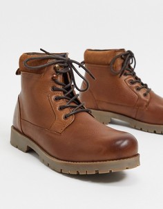 Светло-коричневые кожаные ботинки на шнуровке ASOS DESIGN-Коричневый