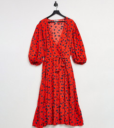 Чайное платье миди красного цвета с цветочным принтом Glamorous Curve-Красный