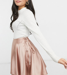 Розовая юбка мини из атласной ткани с запахом ASOS DESIGN Petite-Розовый