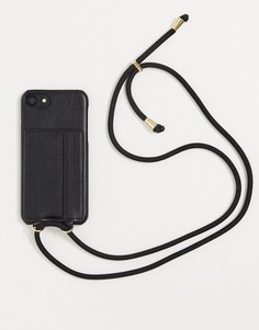 Черный бумажник-чехол для телефона из искусственной кожи со шнурком Monki Lulu