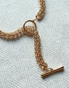 Золотистое массивное ожерелье с T-образной застежкой Monki Erin-Золотистый