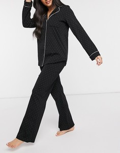 Черная пижама из органического хлопка в горошек с рубашкой с отложным воротником и брюками Lindex-Черный