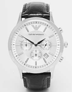 Часы с хронографом и кожаным ремешком Emporio Armani AR2432-Черный