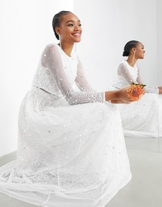 Свадебное платье с кроп-топом и россыпью пайеток ASOS EDITION Marie-Белый
