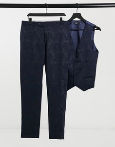 Зауженные жаккардовые брюки с атласной отделкой Bolongaro Trevor-Темно-синий