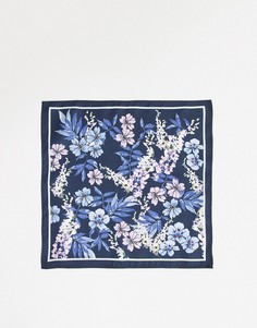 Платок для нагрудного кармана с цветочным принтом ASOS DESIGN-Темно-синий
