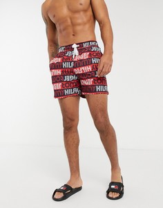 Плавательные шорты средней длины с логотипами в поп-стиле Tommy Hilfiger-Красный