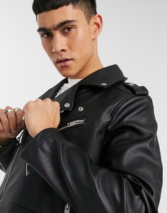 Черная фактурная куртка из искусственной кожи Bershka-Черный