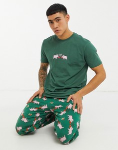 Пижамный комплект из футболки и брюк в новогоднем стиле с принтом в виде крекеров ASOS DESIGN lounge-Зеленый