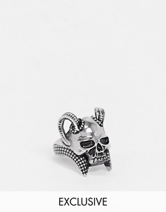 Серебристое кольцо с дизайном в виде черепа с рогами Reclaimed Vintage inspired-Серебряный