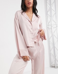 Атласная пижамная рубашка розового цвета с контрастными манжетами ASOS DESIGN-Neutral